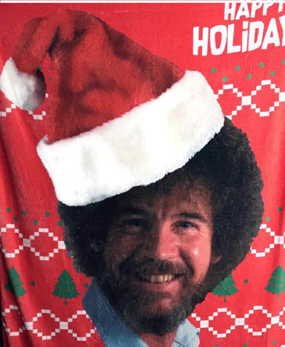 Bob Ross Happy God Bless My Friends Fleece Fleece Softest Throw Blanket, Measures 60 X 45 Inches