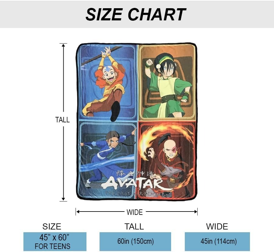 Bazillion Dreams Avatar The Last Airbender Aang Toph Beifong Katara Zuko Fleece Softest Comfy Throw Blanket for Adults & Kids| Measures 60 x 45 Inches