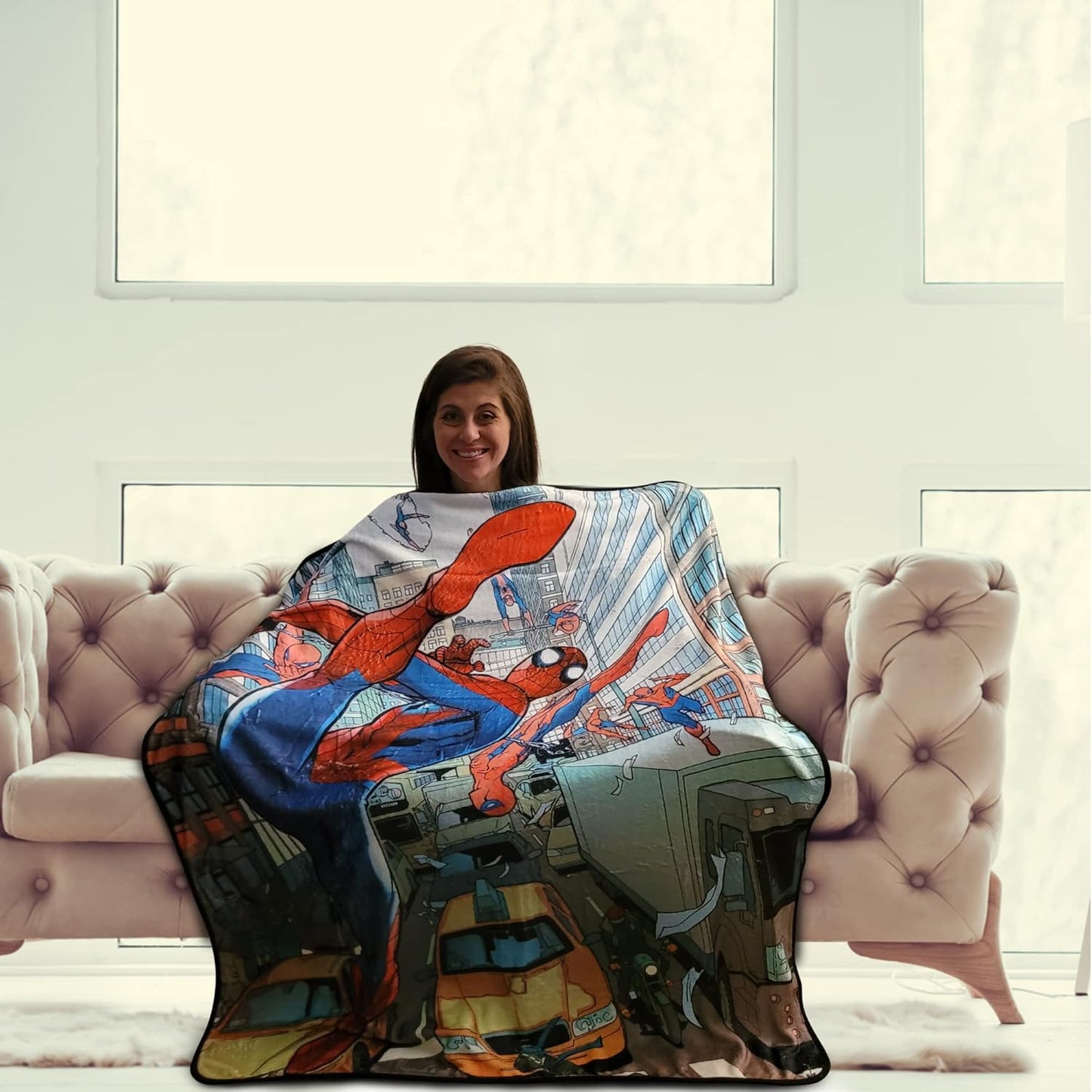 Marvel Spider-Man in The City Fleece Softest Comfy Throw Blanket for Adults & Kids| Measures 60 x 45 Inches