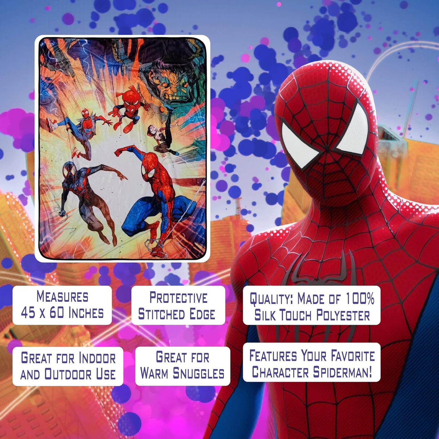 Marvel Spider-Man Characters Fleece Softest Comfy Throw Blanket for Adults & Kids| Measures 60 x 45 Inches
