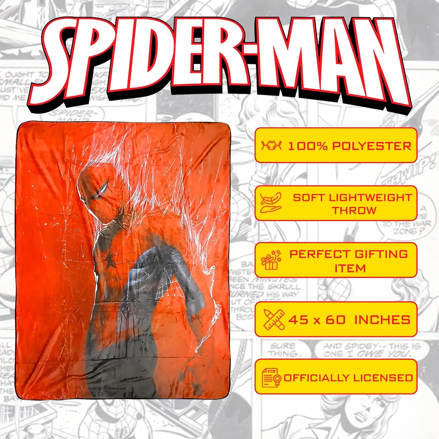 Marvel Spider-Man Fleece Softest Comfy Throw Blanket for Adults & Kids| Measures 60 x 45 Inches