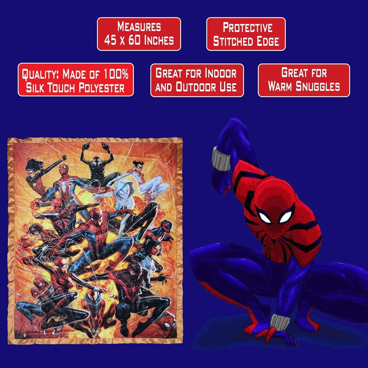 Marvel Spider-Man Spider-Verse Fleece Softest Comfy Throw Blanket for Adults & Kids| Measures 60 x 45 Inches