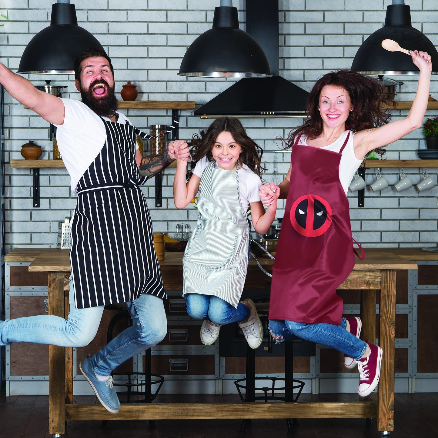 Deadpool Unisex Bib Aprons with Waterdrop Resistance - Cooking Kitchen Apron for Women Men - Super Hero Red and Black Design to Inspire Chef Grill or BBQ at Home