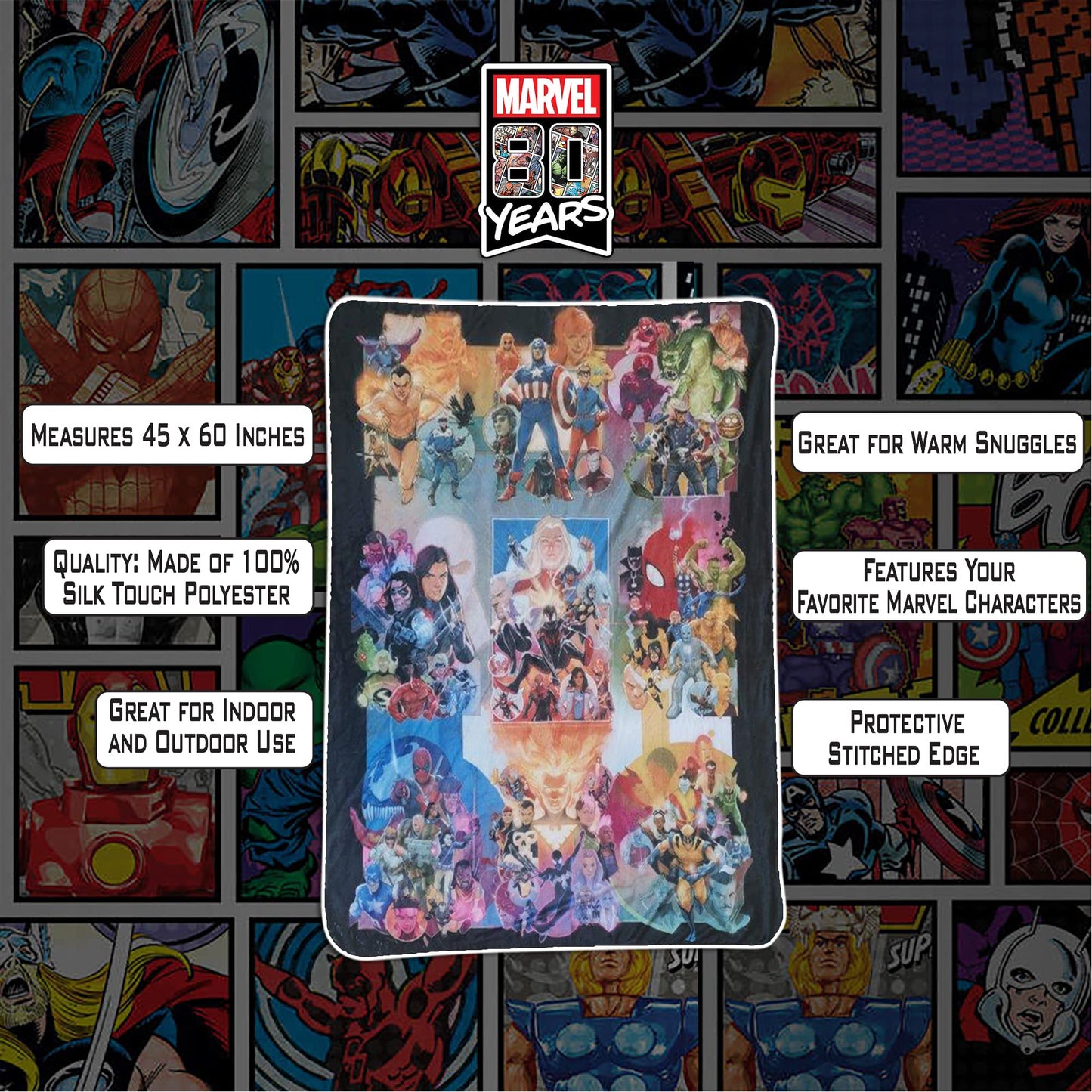 Marvel 80th Anniversary Softest Comfy Throw Blanket For Adults & Kids, Measures 60 X 45 Inches