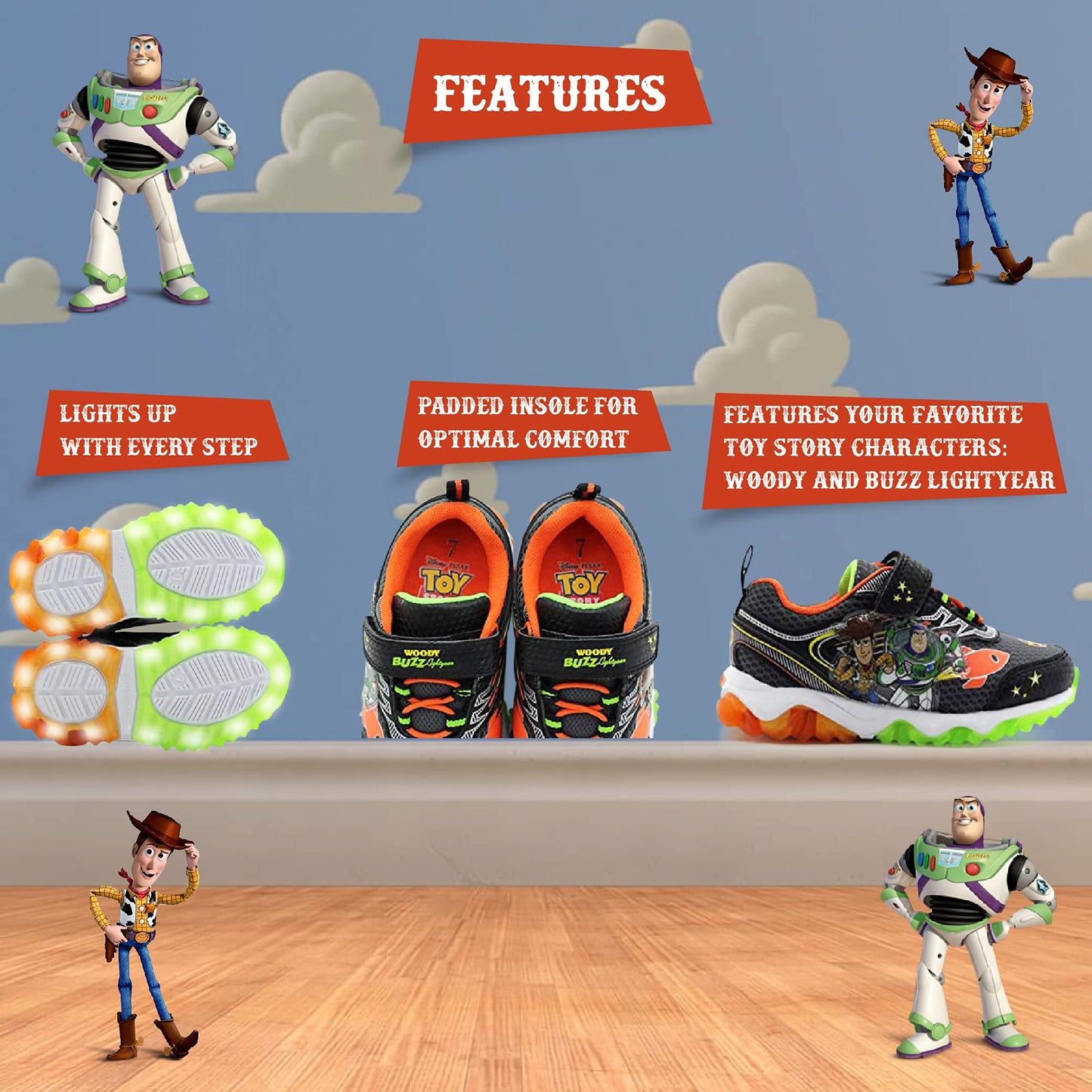 Disney Pixar Toy Story 4 Boys Lighted Athletic Sneaker, Gray/Multi (Toddler/Little Kid)