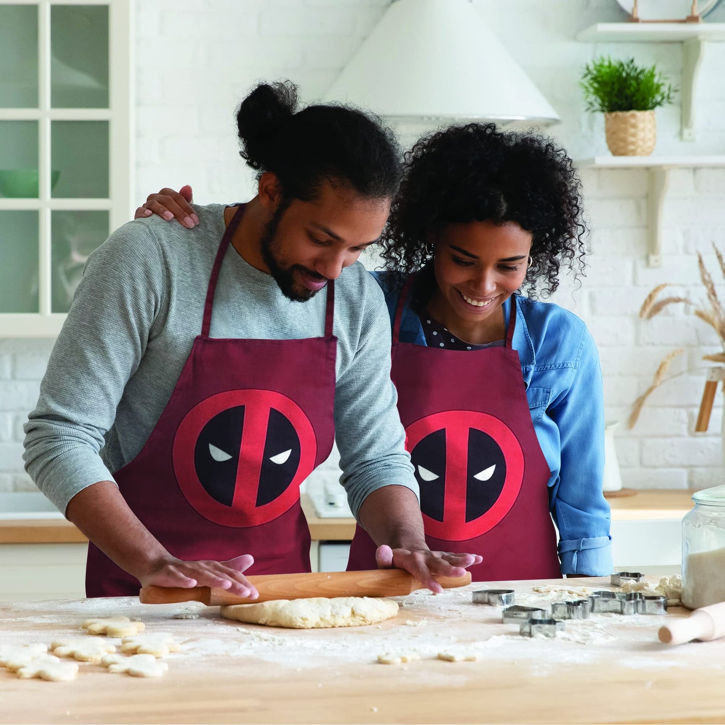 Deadpool Unisex Bib Aprons with Waterdrop Resistance - Cooking Kitchen Apron for Women Men - Super Hero Red and Black Design to Inspire Chef Grill or BBQ at Home