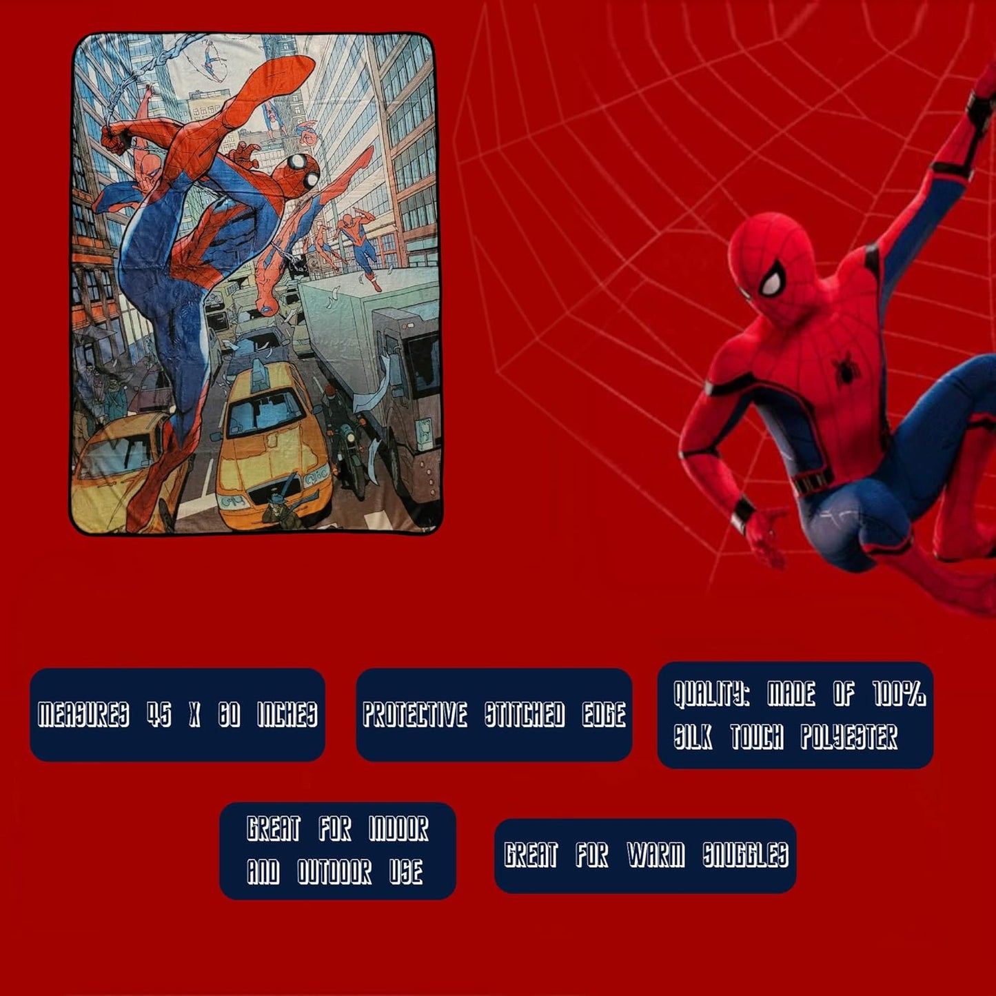 Marvel Spider-Man in The City Fleece Softest Comfy Throw Blanket for Adults & Kids| Measures 60 x 45 Inches