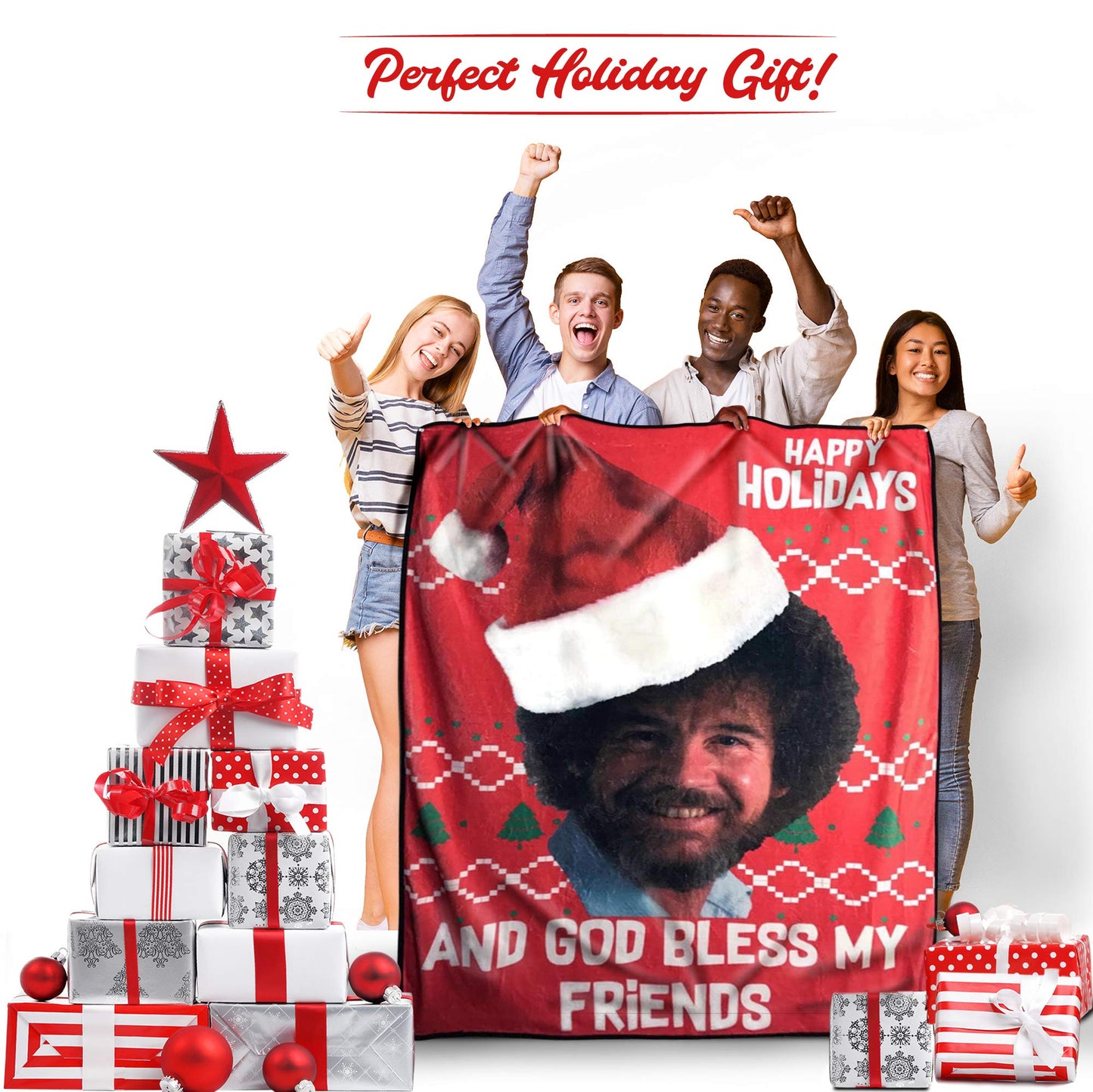 Bob Ross Happy God Bless My Friends Fleece Fleece Softest Throw Blanket, Measures 60 X 45 Inches