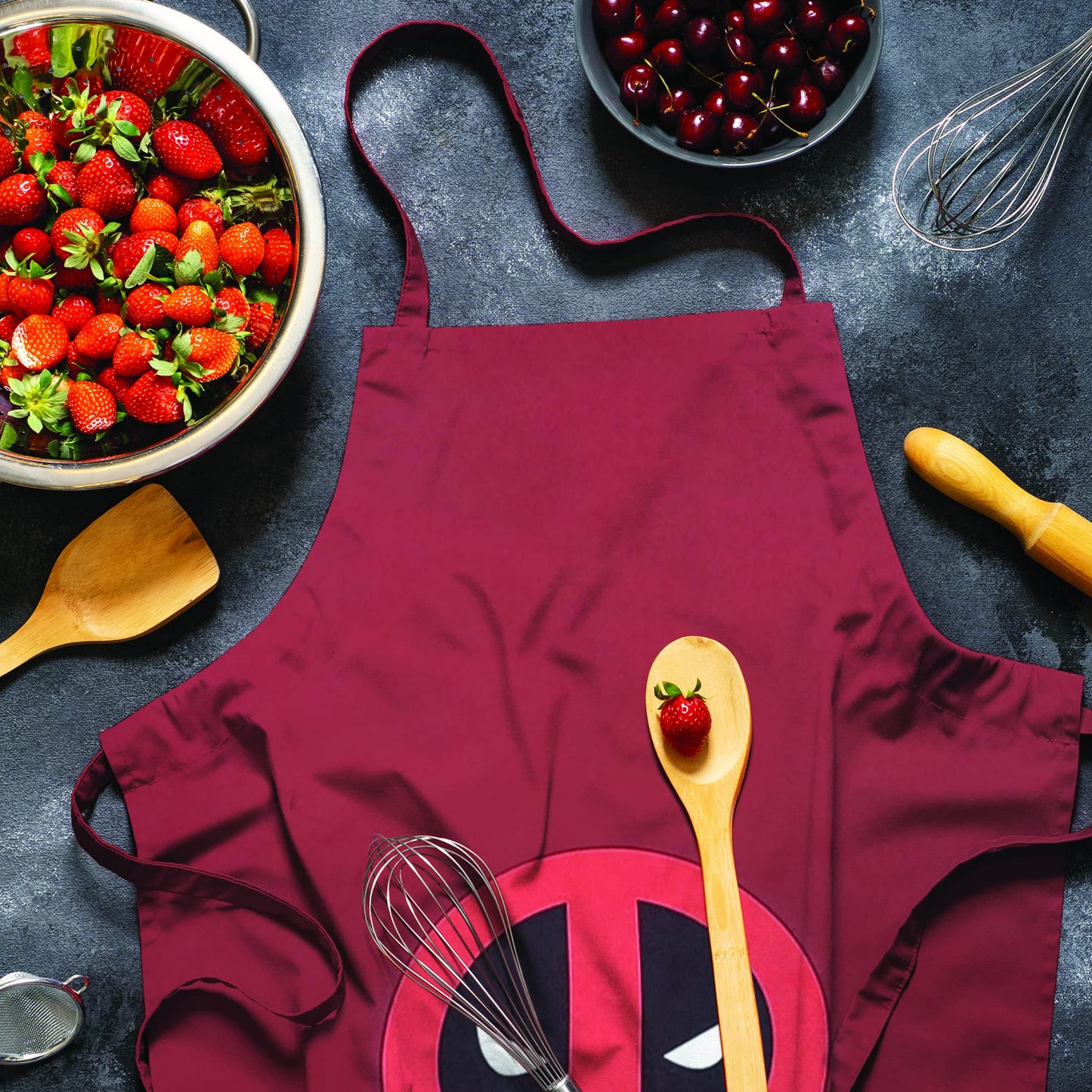 Deadpool Unisex Bib Aprons with Waterdrop Resistance - Cooking Kitchen Apron for Women Men - Super Hero Red and Black Design to Inspire Chef Grill or BBQ at Home