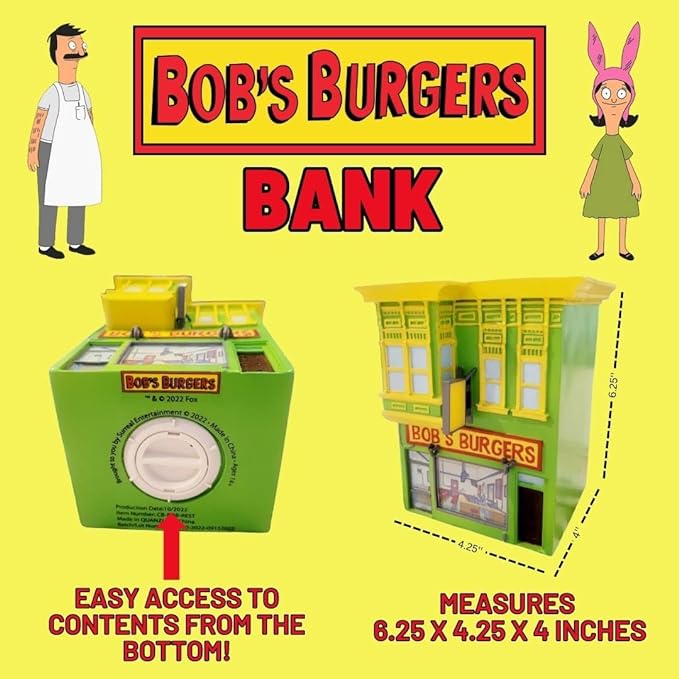 Bob's Burgers Piggy Bank Merchandise - Collection for Fans as an Exclusive Bob's Burgers Fans - A Gift for Adults and Children - Officially Licensed