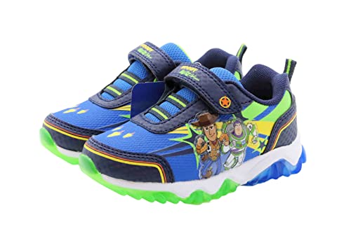 Disney Pixar Toy Story Boy's Lighted Athletic Sneaker, Navy/Blue/Green (Toddler/Little Kid)
