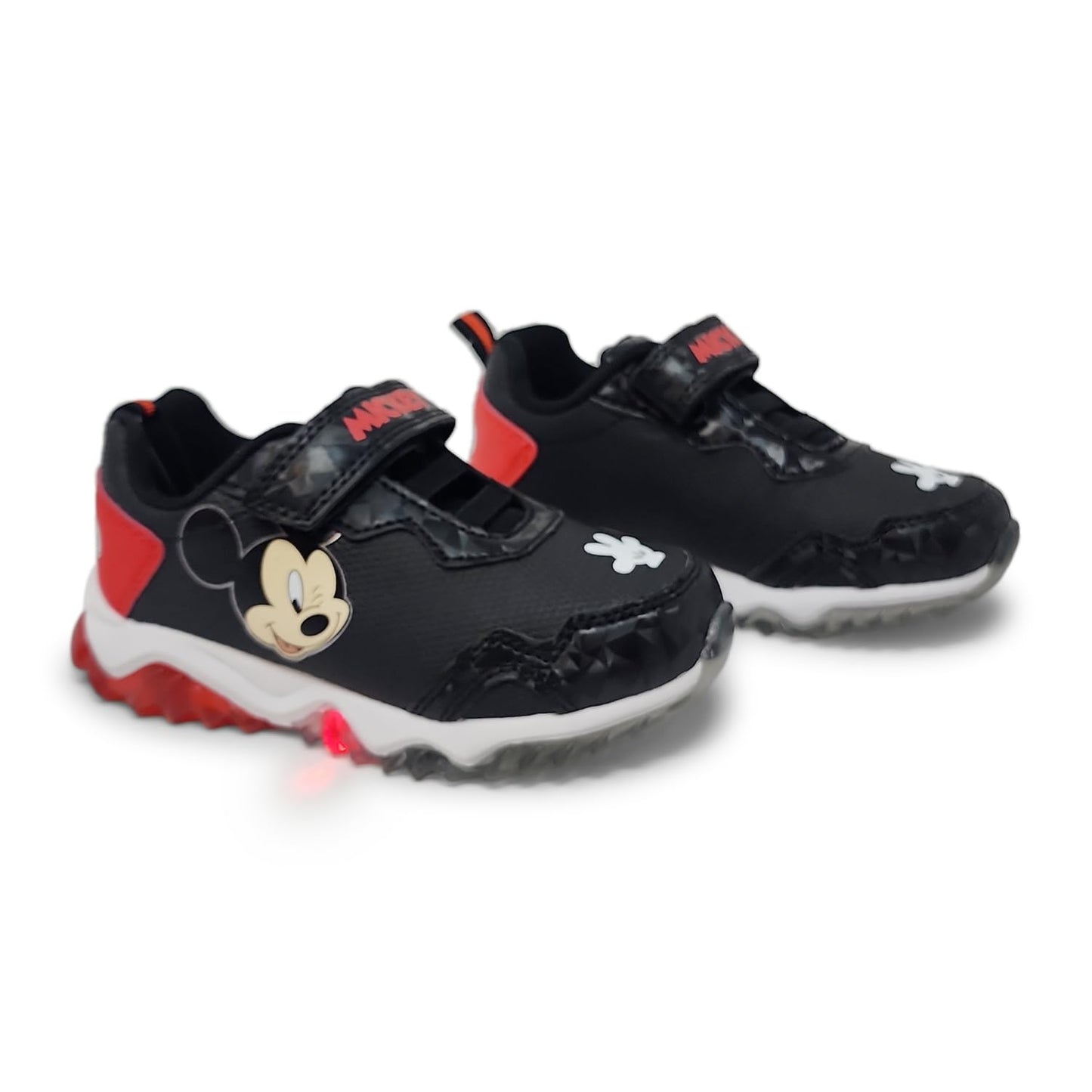 Disney Mickey Mouse Boy's Lighted Athletic Sneaker Light Up Shoes Children W/Adjustable Strap (Toddler, Little Kid), Black/Red
