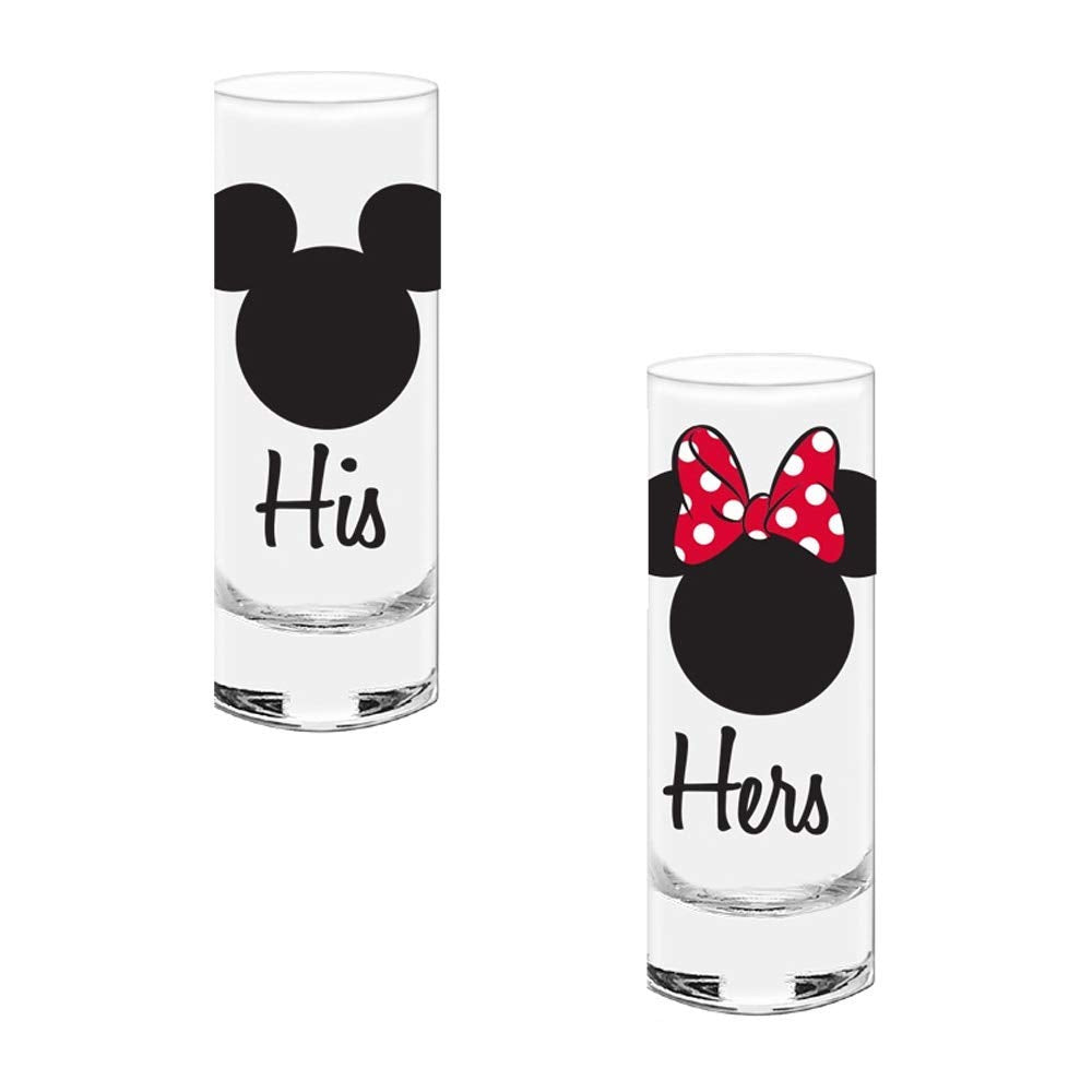 2-Piece Set Disney Mickey & Minnie Mouse His & Hers Tall Shot Glasses