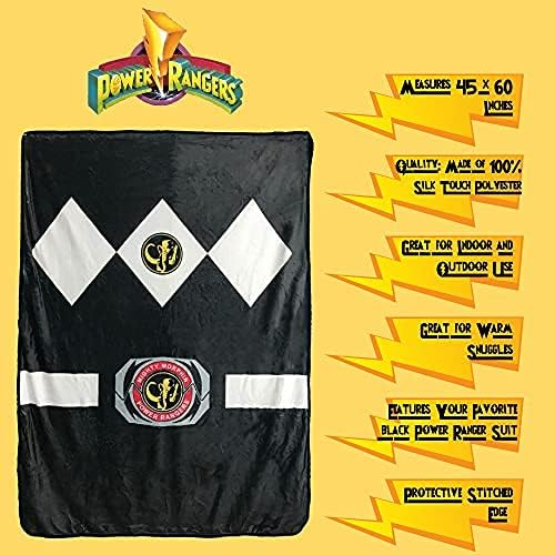 Power Rangers Black Ranger Fleece Softest Comfy Throw Blanket for Adults & Kids| Measures 60 x 45 Inches
