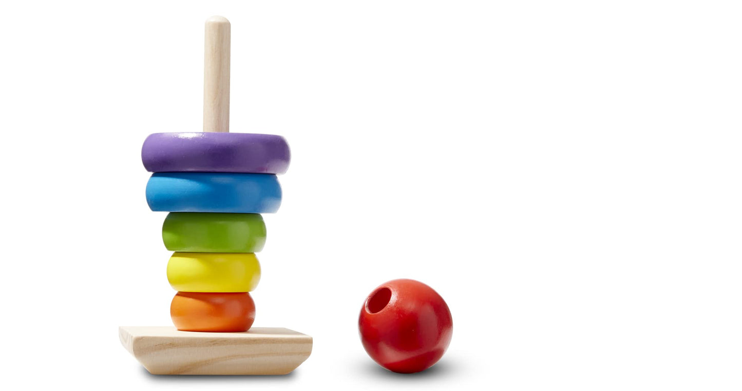 Melissa & Doug Rainbow Stacker Wooden Ring Educational Toy - Wooden Rainbow Stacking Rings Baby Toy, Stacker Toys For Infants And Toddlers