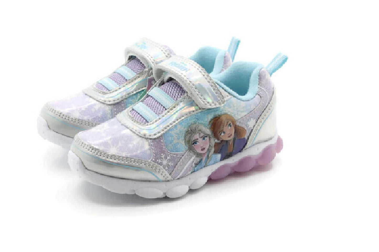 Disney Frozen 2 Girl's Lighted Athletic Sneaker, Silver/Blue/Lilac (Toddler/Little Kid)