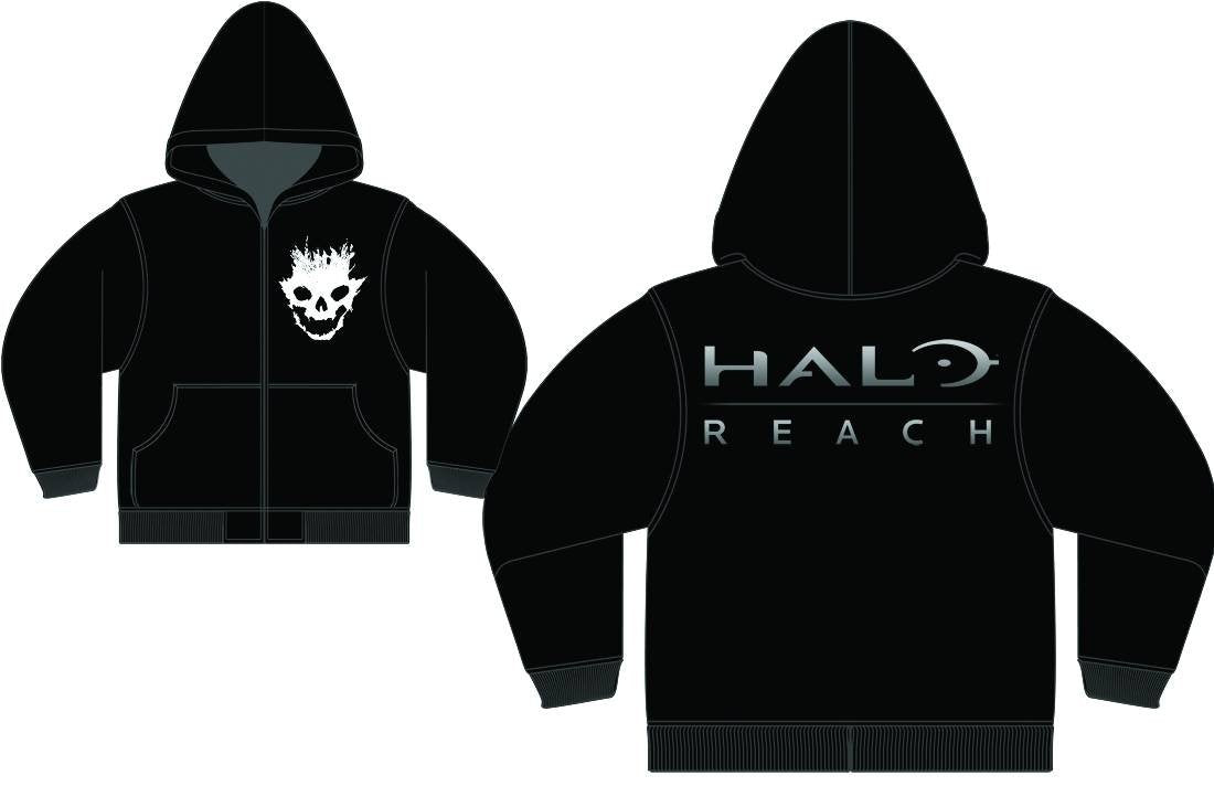 Halo Reach Ghost Face Black Zip-up Hoodie Sweatshirt (XL)