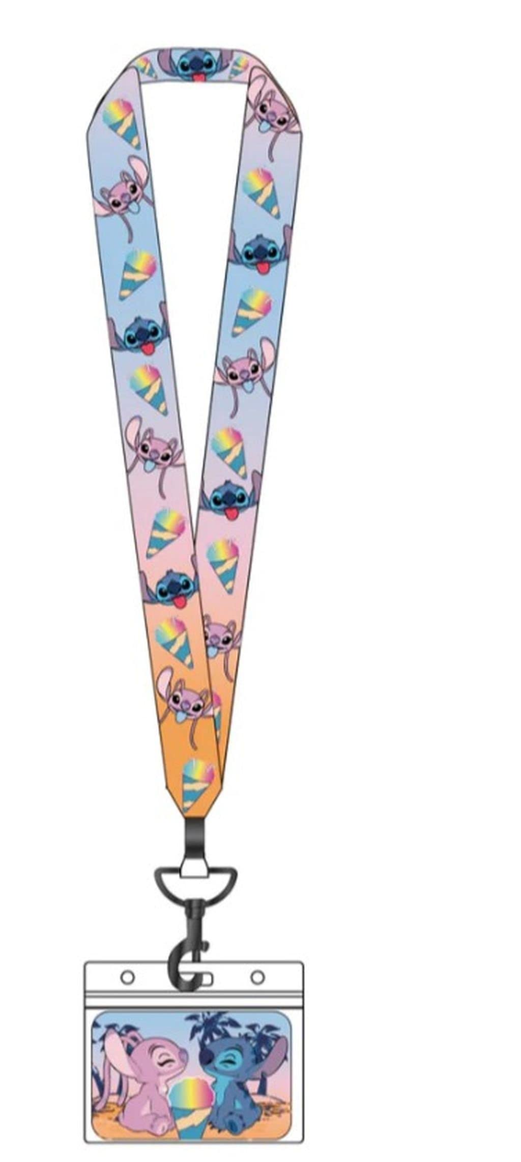 Loungefly Disney Lilo & Stitch Angel and Stitch Snow Cone Lanyard with Card Holder & 4 Pins