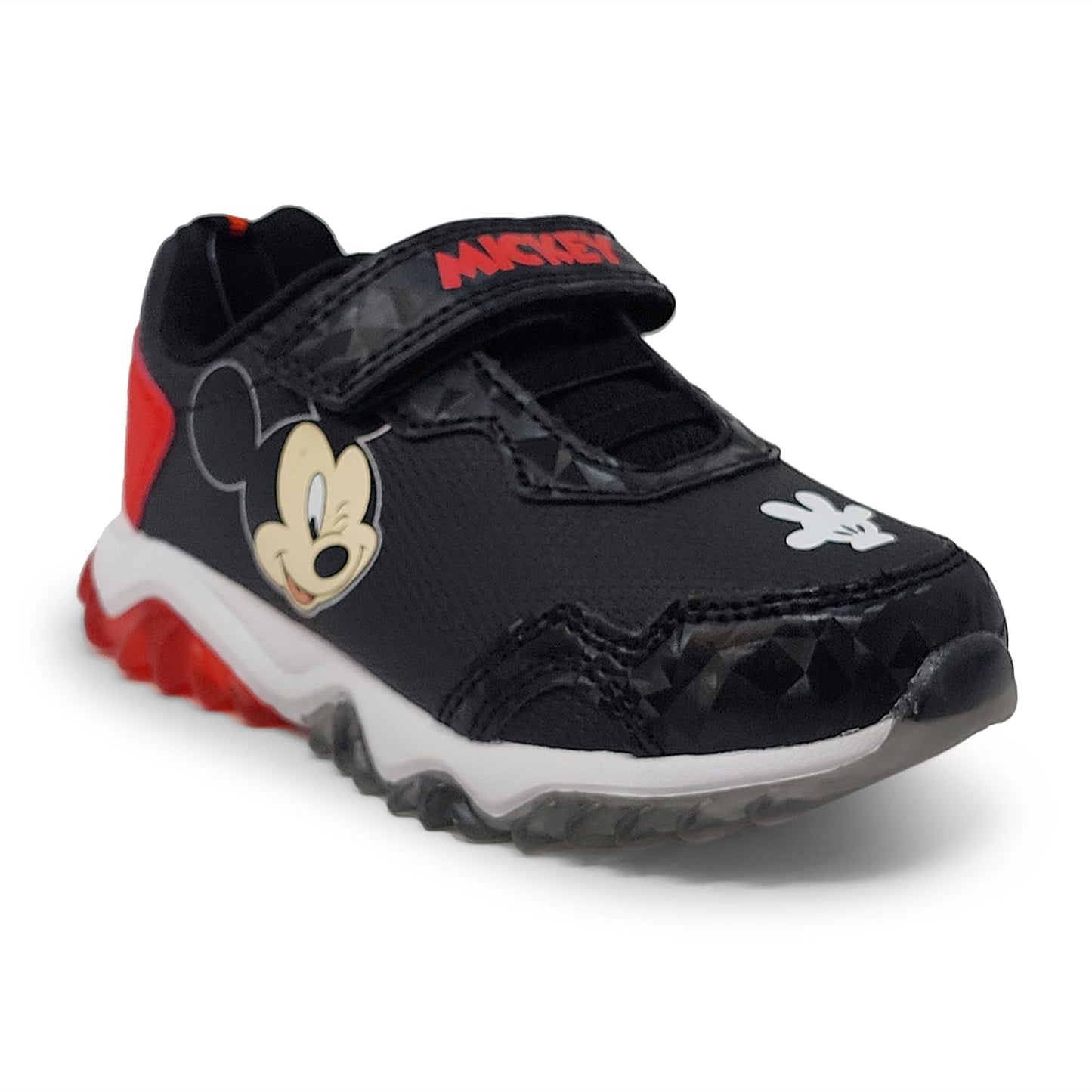 Disney Mickey Mouse Boy's Lighted Athletic Sneaker Light Up Shoes Children W/Adjustable Strap (Toddler, Little Kid), Black/Red