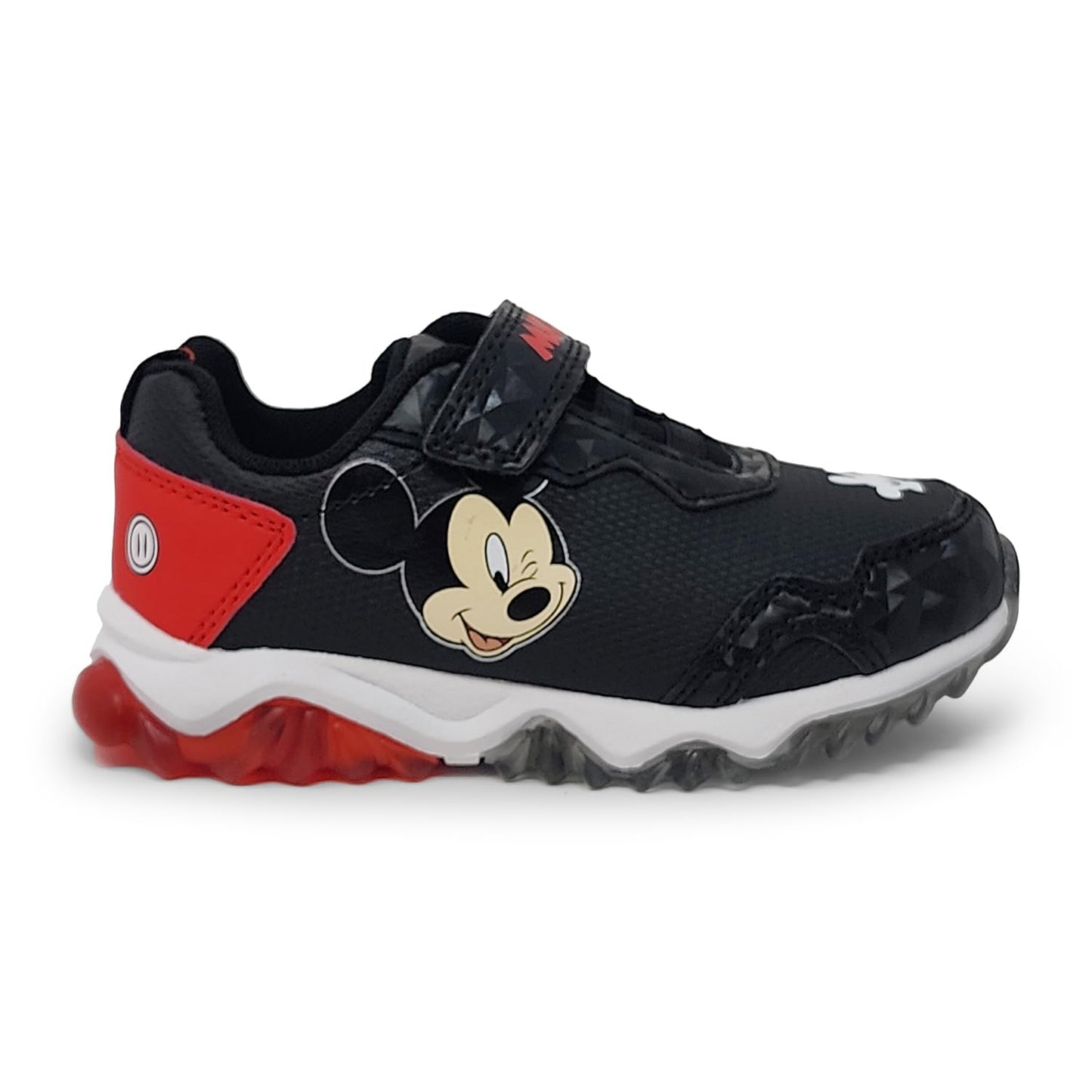 Disney Mickey Mouse Boy's Lighted Athletic Sneaker Light Up Shoes Children W/Adjustable Strap (Toddler, Little Kid), Black/Red