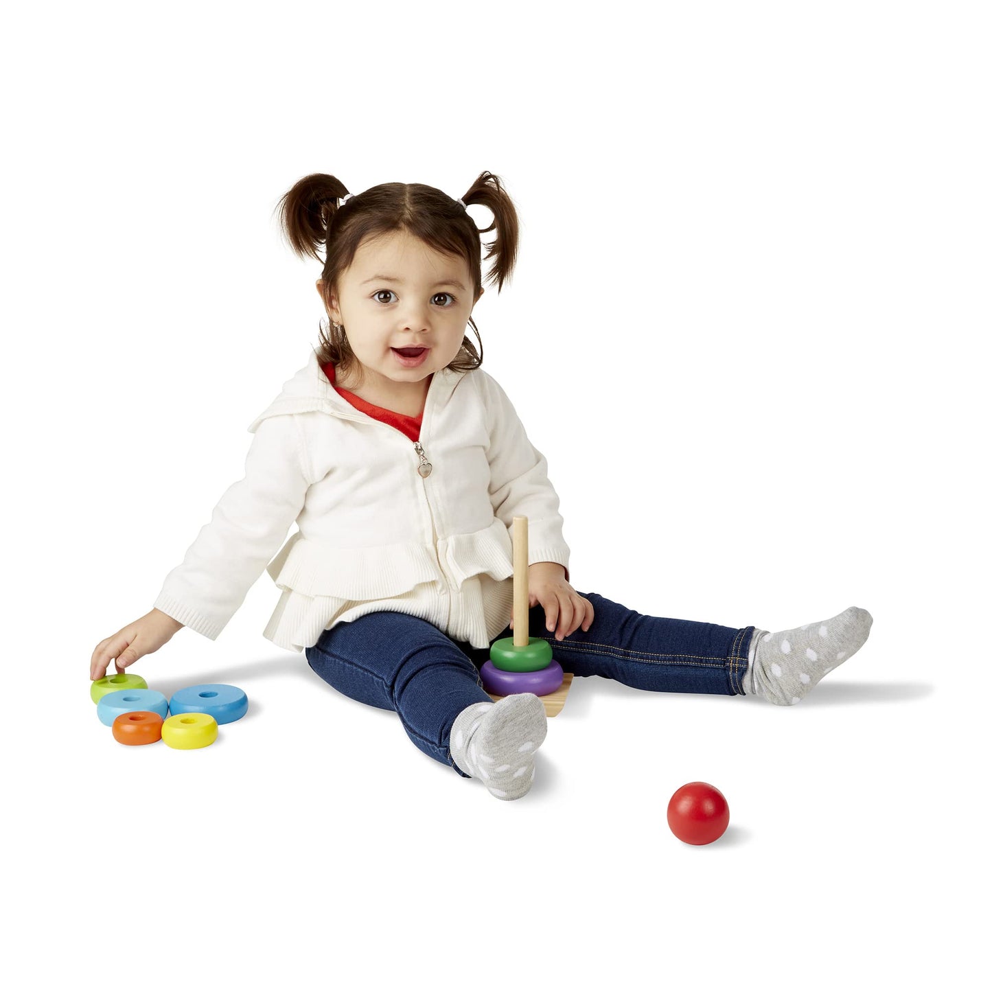 Melissa & Doug Rainbow Stacker Wooden Ring Educational Toy - Wooden Rainbow Stacking Rings Baby Toy, Stacker Toys For Infants And Toddlers