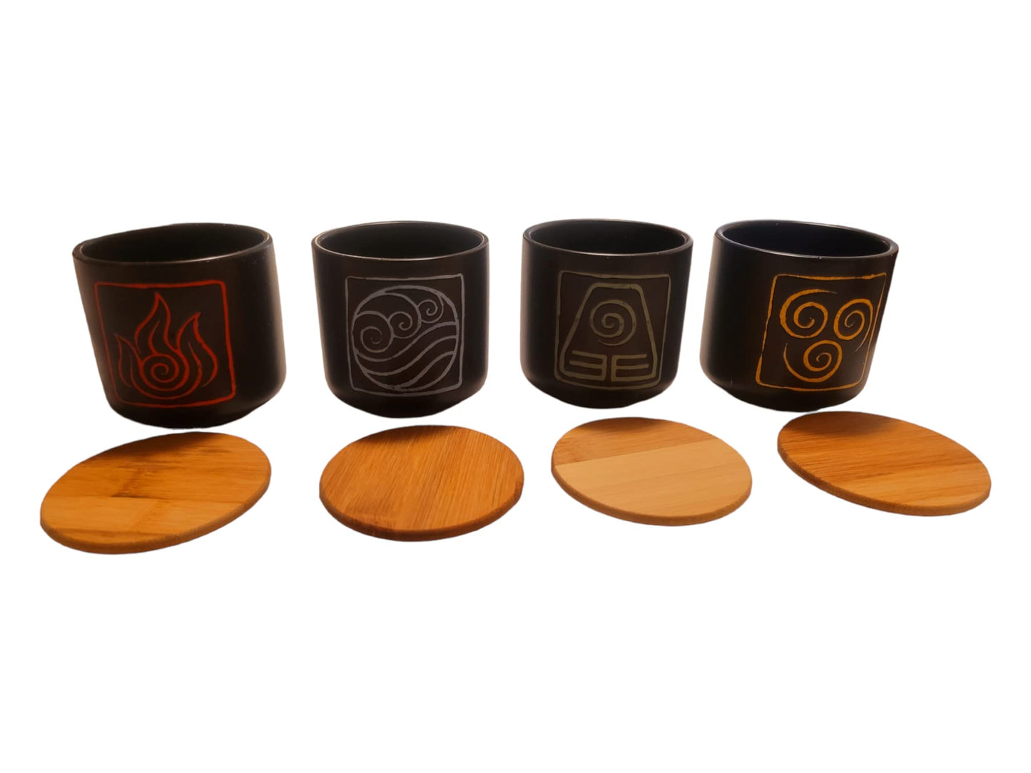 Avatar The Last Airbender Mug Set - Four Nations with Bamboo Lids - Perfect Gift for Fans of Aang, Katara, Sokka, and Zuko