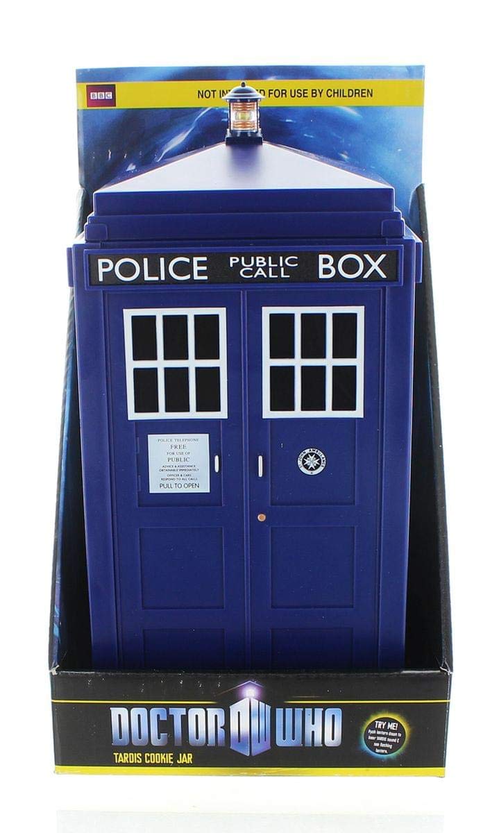 Doctor Who Tardis Cookie Jar with Light & Sound Effects - Activated by Pushing Lamp Or Closing Lid - Fun, Unique Home Or Office Kitchen Decor - Collectible Blue Police Box Time Machine Container