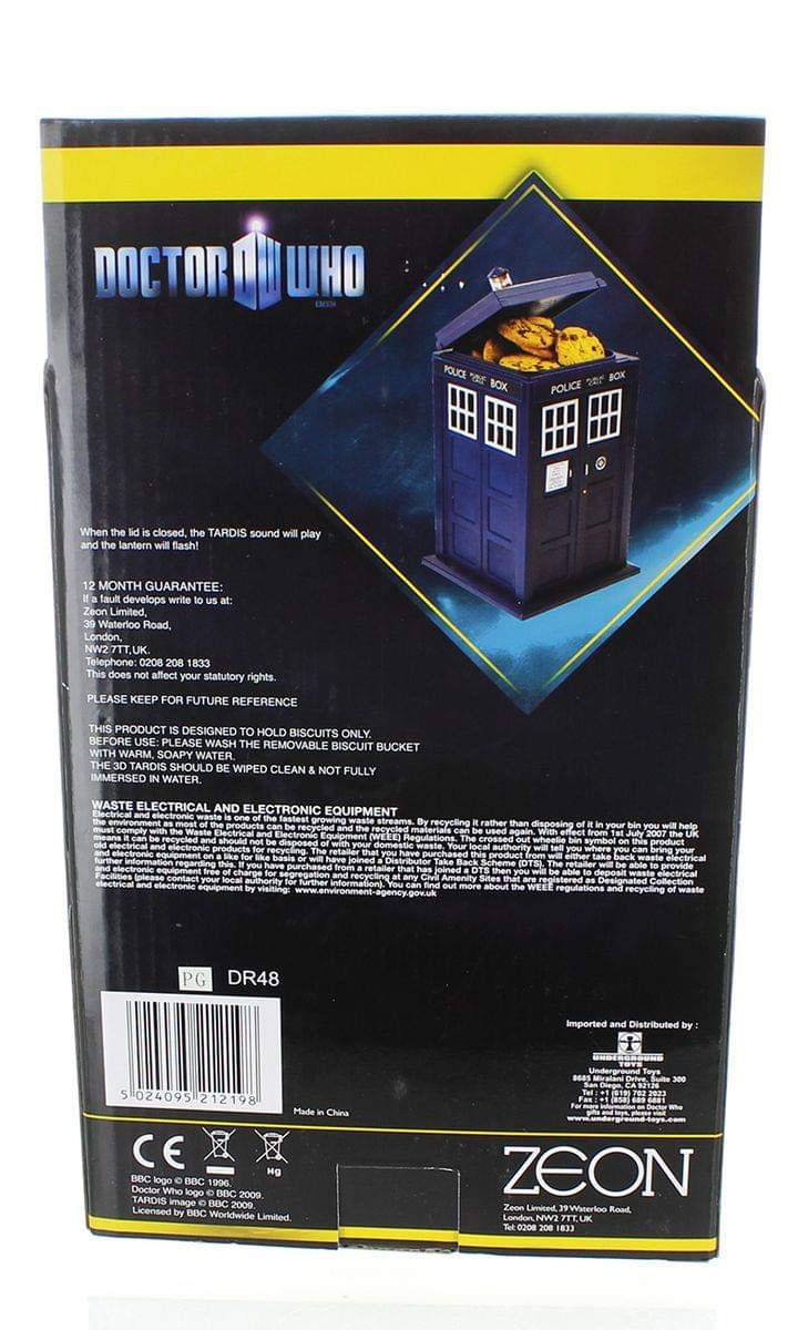 Doctor Who Tardis Cookie Jar with Light & Sound Effects - Activated by Pushing Lamp Or Closing Lid - Fun, Unique Home Or Office Kitchen Decor - Collectible Blue Police Box Time Machine Container