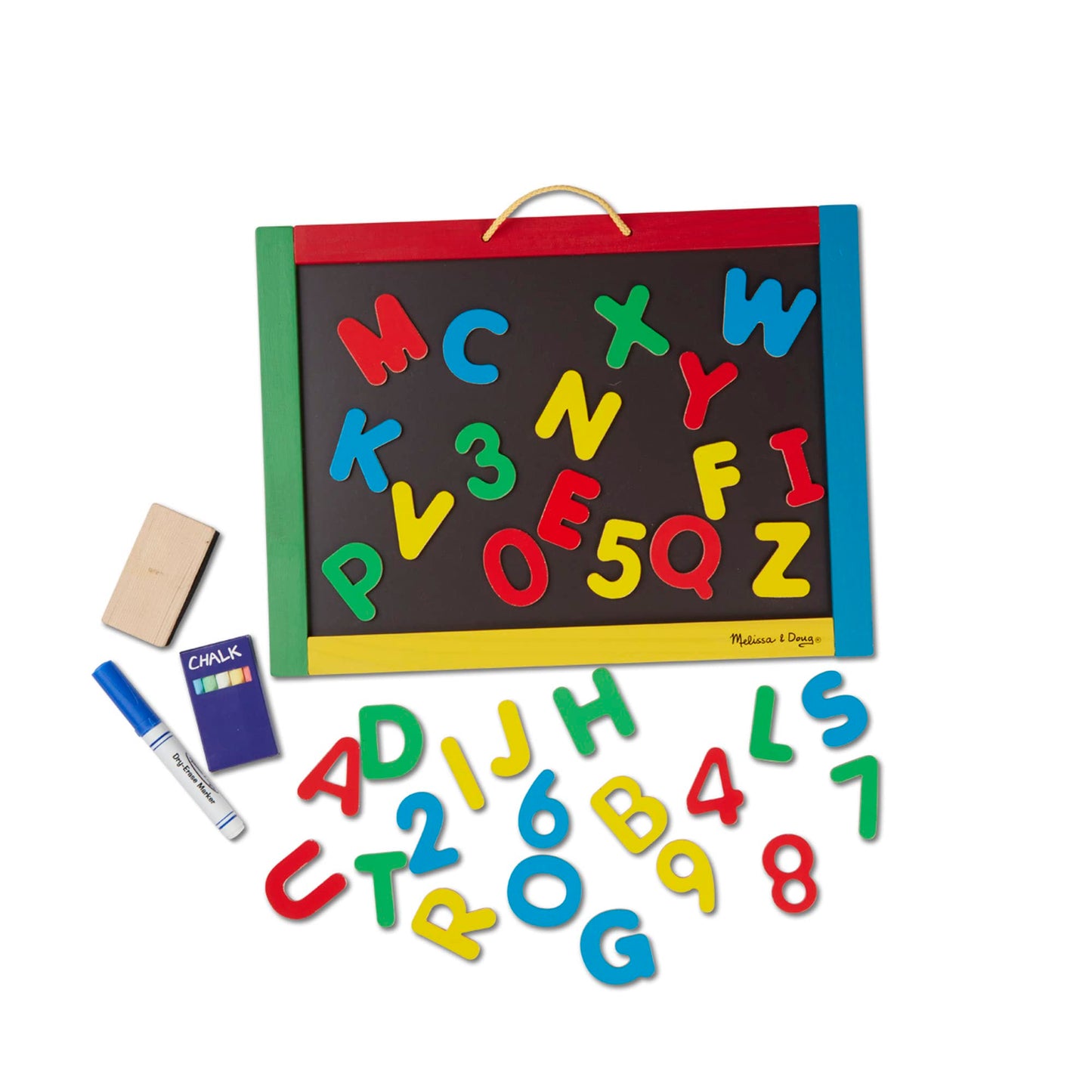 Melissa & Doug Magnetic Chalkboard and Dry-Erase Board With 36 Magnets, Chalk, Eraser, and Dry-Erase Pen - Letters And Numbers Learning Toys, Chalk Board For Kids, Dry Erase Board For Kids Ages 3+