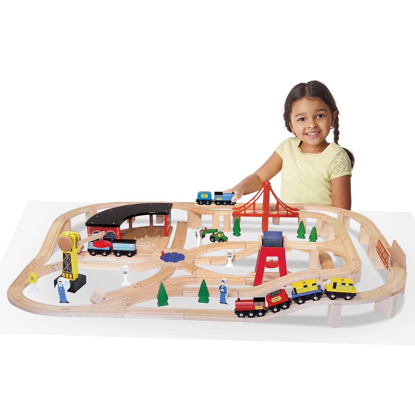 Melissa & Doug Deluxe Wooden Railway Train Set (130+ pcs)