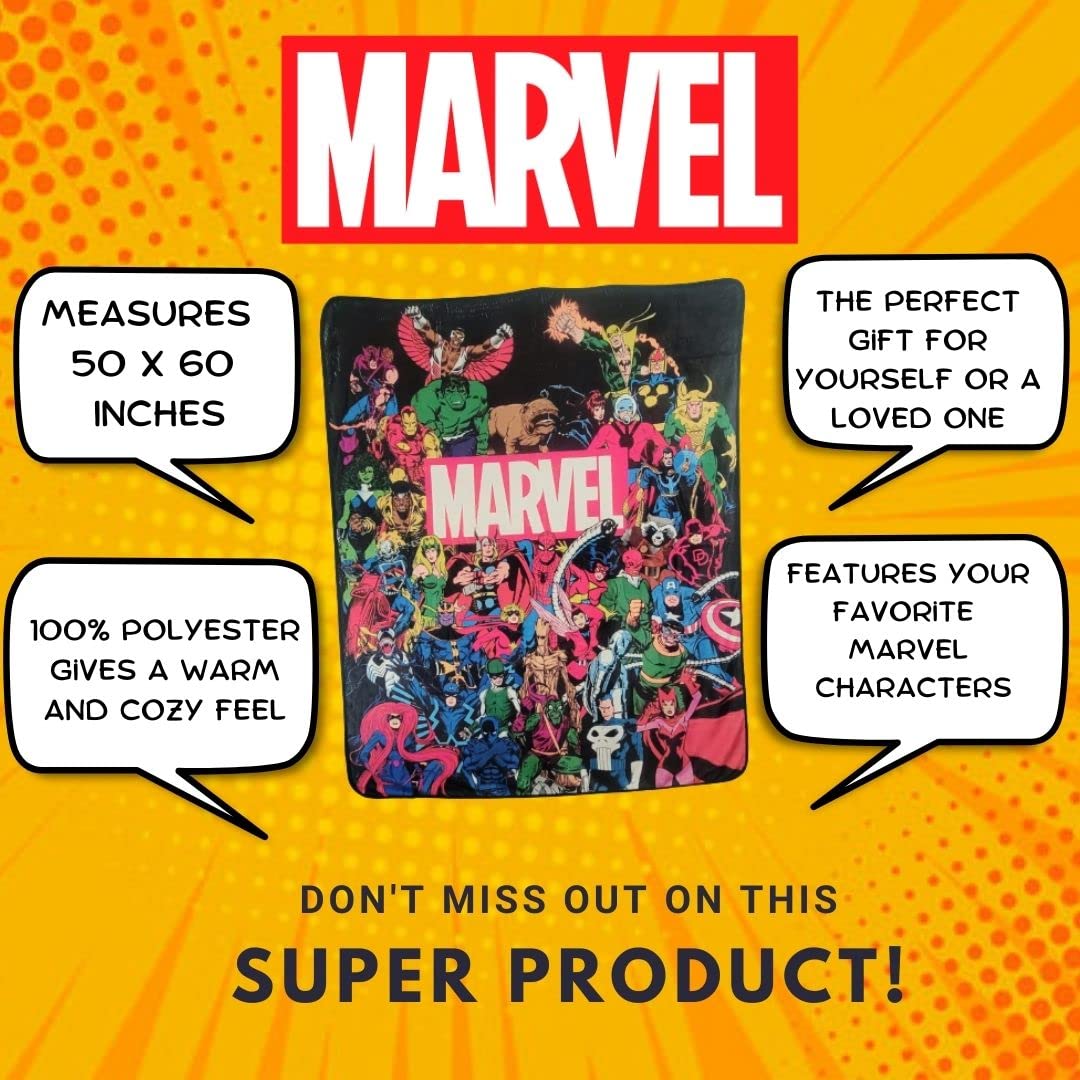 Marvel Universe Characters Legends Fleece Softest Comfy Throw Blanket for Adults & Kids | Measures 60 x 50 Inches