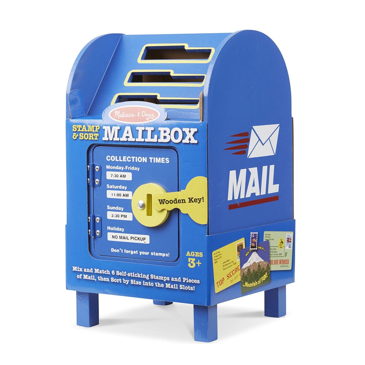Melissa & Doug Stamp and Sort Wooden Mailbox Activity and Toy, Developmental Toy, Construction, 14 Pieces, 7.5” H x 7.5” W x 13.4” L