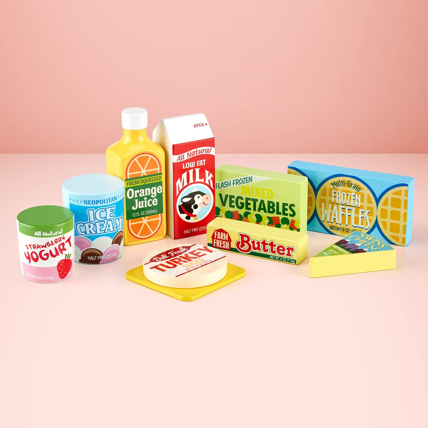 Melissa & Doug Fridge Food Wooden Play Food Set (9 pcs) - Pretend Play Kitchen Accessories, Play Food Sets For Kids Kitchen, Wooden Play Grocery Sets For Kids Ages 3+