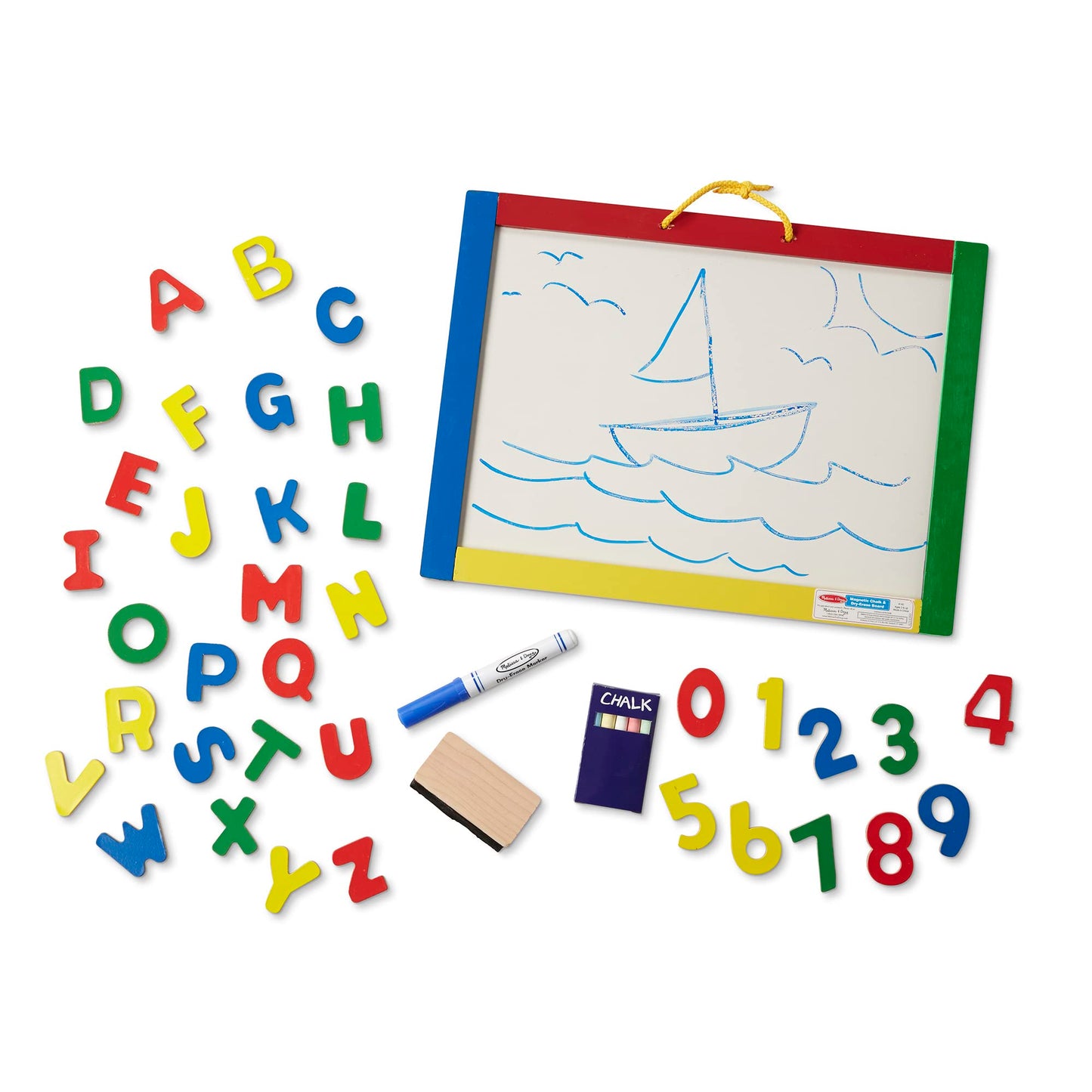 Melissa & Doug Magnetic Chalkboard and Dry-Erase Board With 36 Magnets, Chalk, Eraser, and Dry-Erase Pen - Letters And Numbers Learning Toys, Chalk Board For Kids, Dry Erase Board For Kids Ages 3+