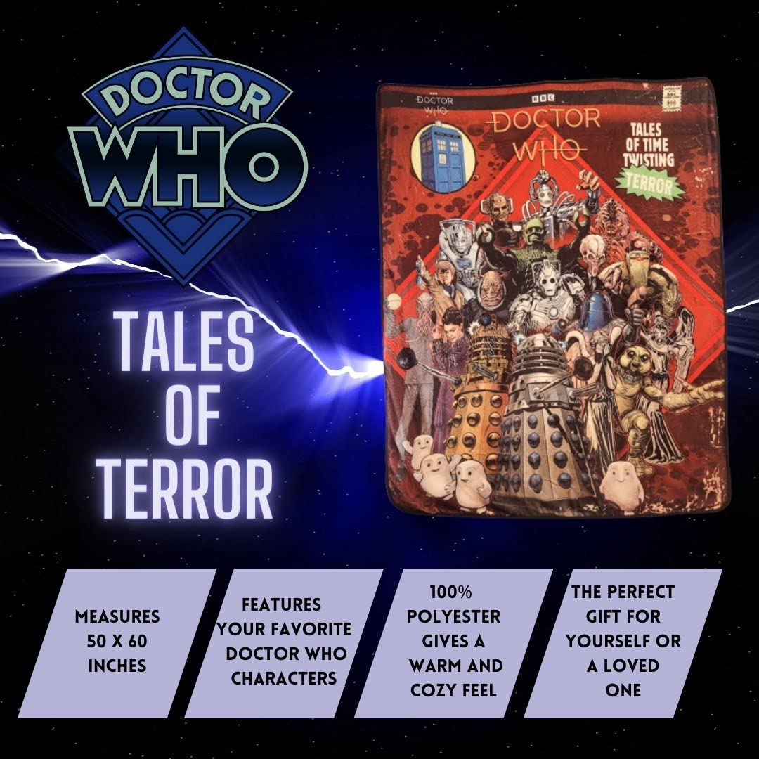 Bazillion Dreams Doctor Who Villains Comic Fleece Softest Comfy Throw Blanket for Adults & Kids | Measures 60 x 50 Inches
