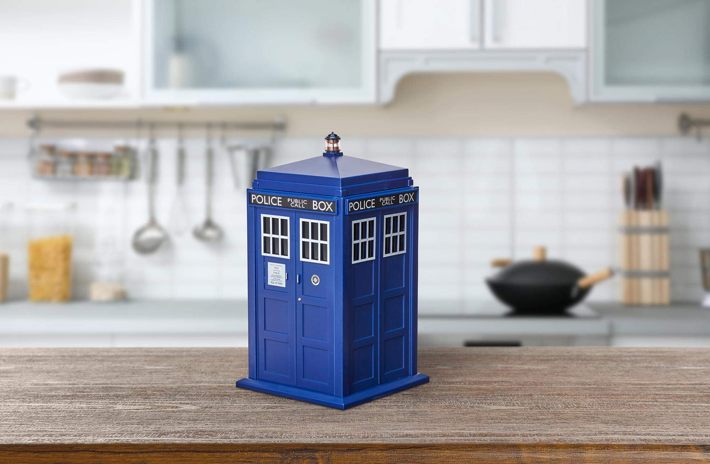 Doctor Who Tardis Cookie Jar with Light & Sound Effects - Activated by Pushing Lamp Or Closing Lid - Fun, Unique Home Or Office Kitchen Decor - Collectible Blue Police Box Time Machine Container