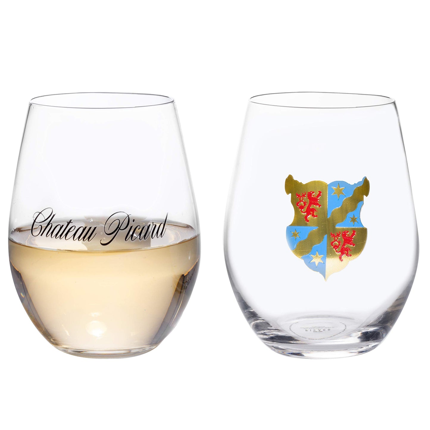 Star Trek Picard Stemless Wine Glasses, Set of 2 - Chateau Picard Crest Logo Design - Great Christmas Gift for Men and Women -17 oz