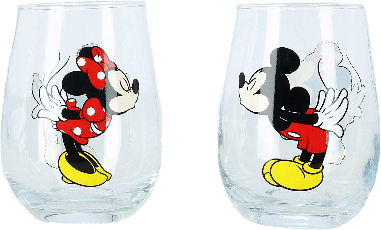 Disney Kissing Mickey and Minnie Mouse Couples Stemless Glasses, Set of 2