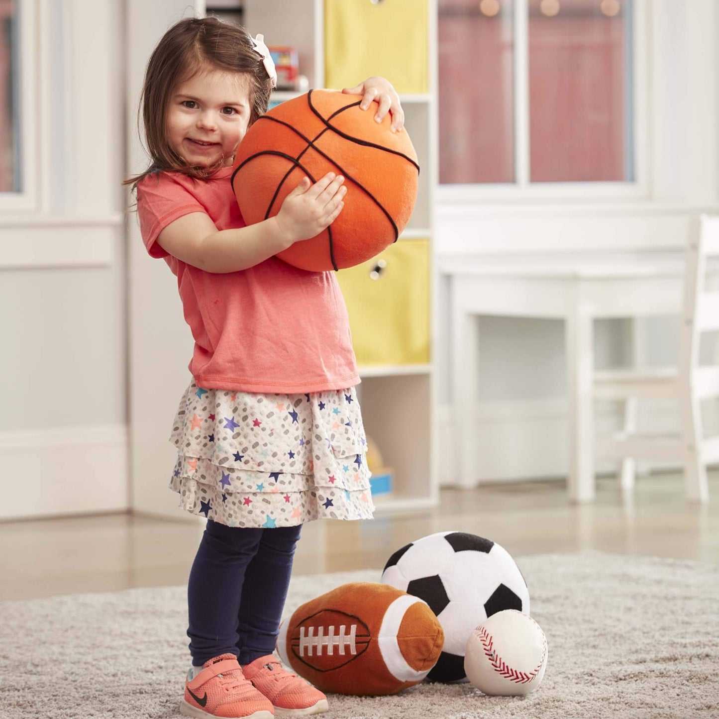 Melissa & Doug Sports Throw Pillows With Mesh Storage Bag - Plush Basketball, Baseball, Soccer Ball, and Football