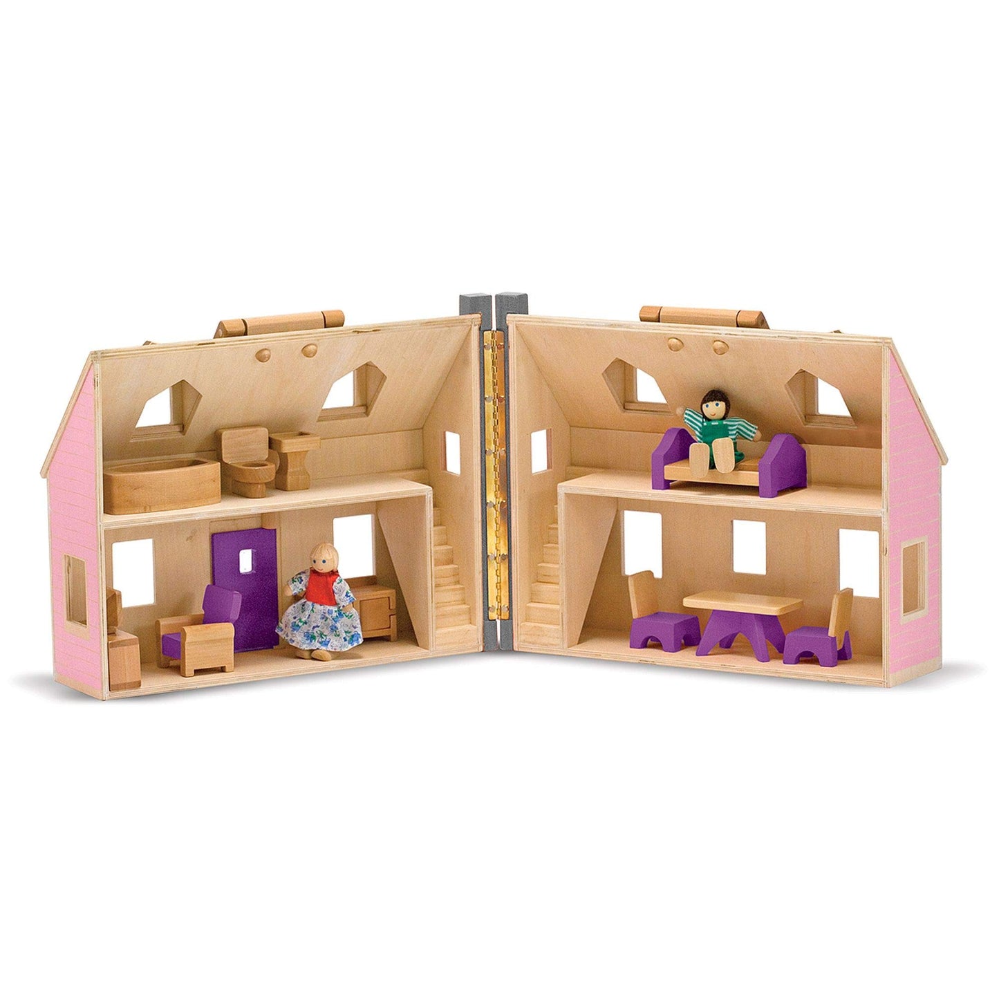Melissa & Doug Fold and Go Wooden Dollhouse With 2 Dolls and Wooden Furniture,Multi,One Size