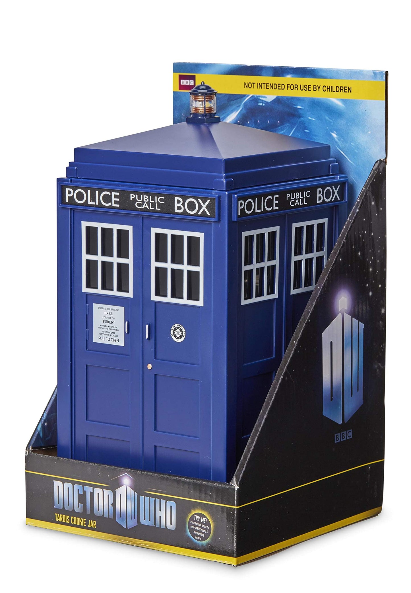 Doctor Who Tardis Cookie Jar with Light & Sound Effects - Activated by Pushing Lamp Or Closing Lid - Fun, Unique Home Or Office Kitchen Decor - Collectible Blue Police Box Time Machine Container