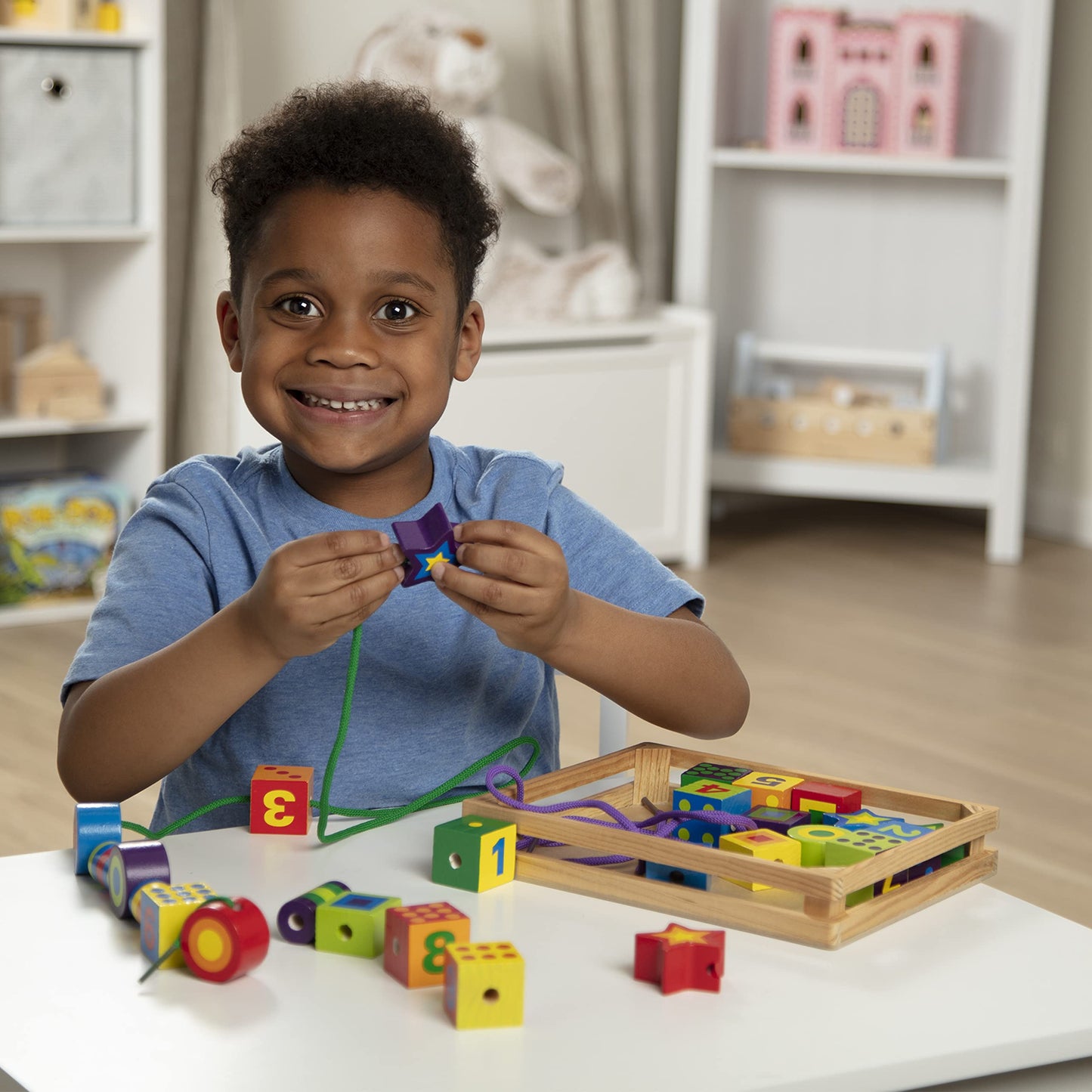 Melissa & Doug Deluxe Wooden Lacing Beads - Educational Activity With 27 Beads and 2 Laces - Beads For Toddlers, Fine Motor Skills Lacing Toys For Toddlers And Kids Ages 3+