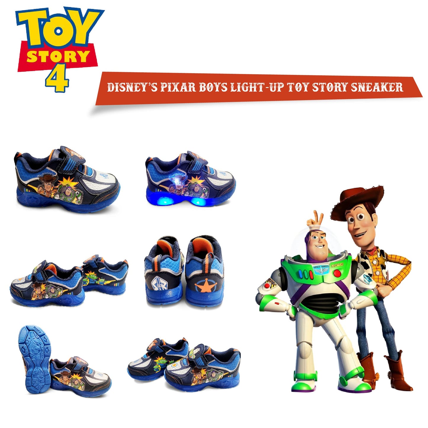 Disney Toy Story Woody & Buzz Black/Blue Boy's Lighted Athletic Sneaker (Toddler/Little Kid)