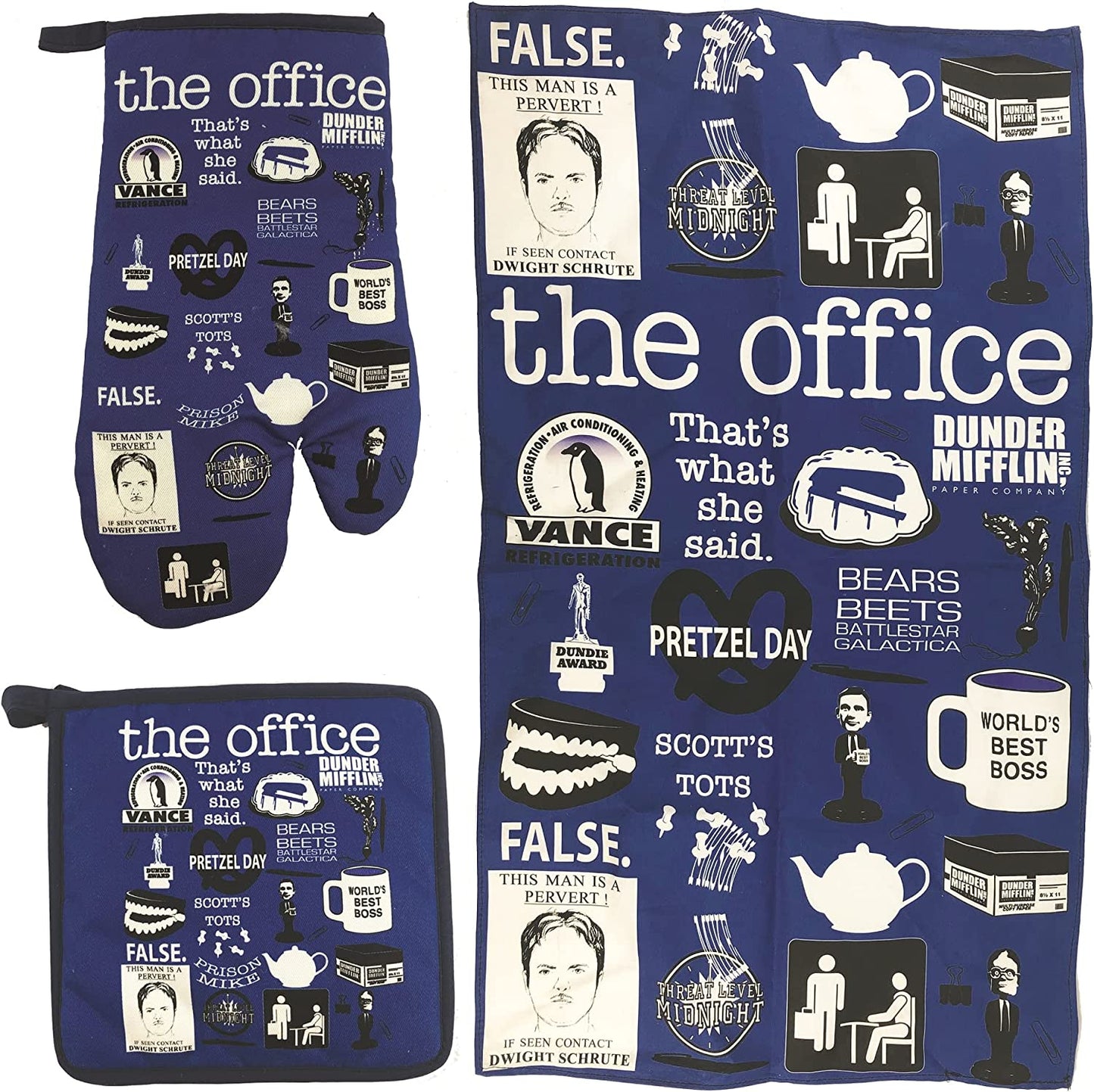 The Office Dunder Mifflin Apron Kitchen Set, Blue, One Size