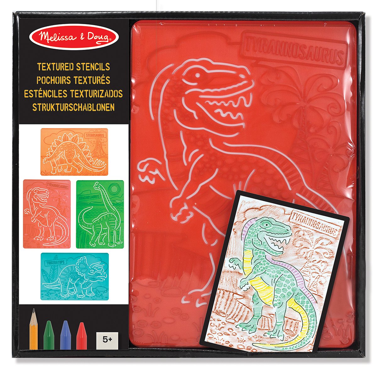 Melissa & Doug Textured Stencils - Dinosaurs, 4-Pack of Stencil-and-Rubbing Plates