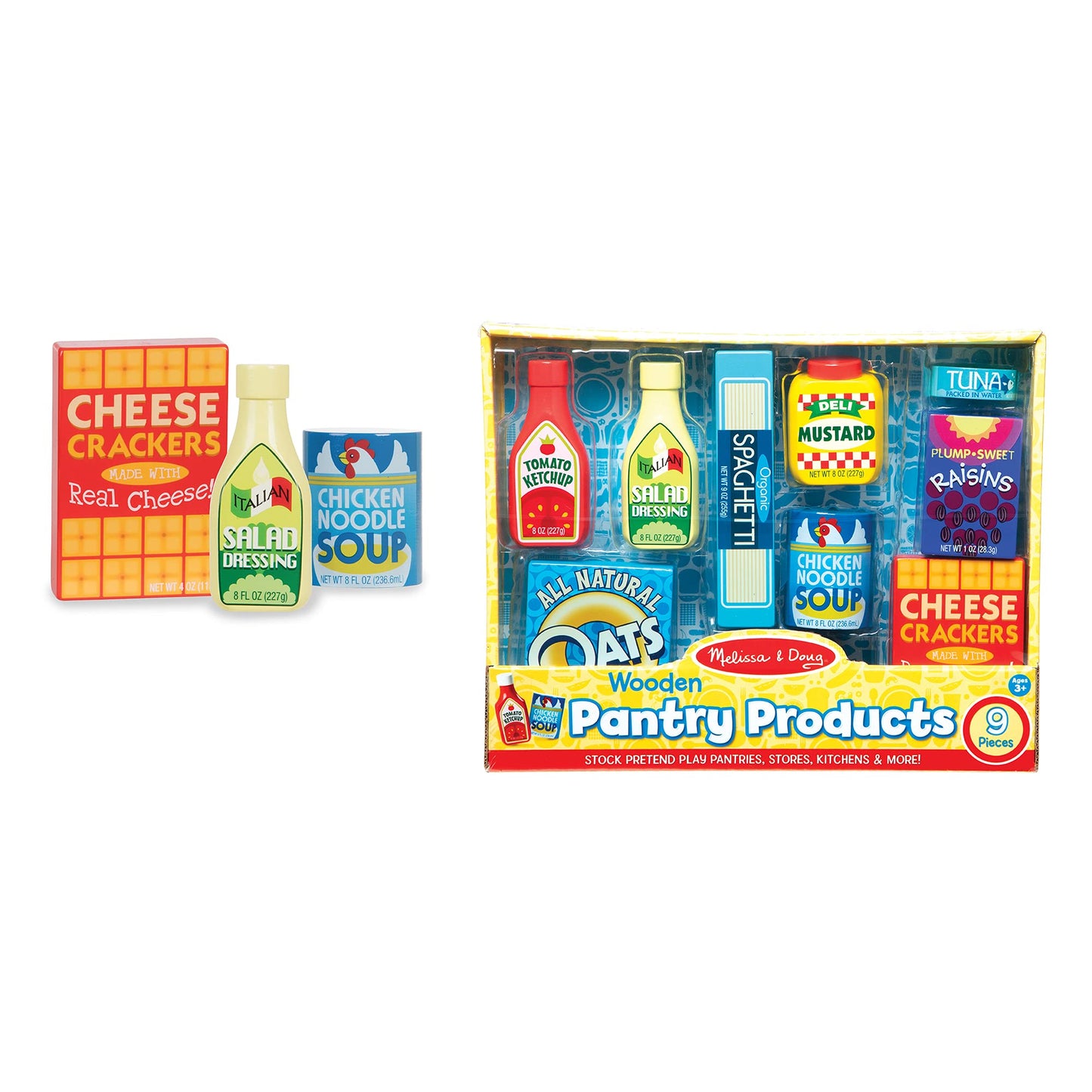 Melissa & Doug Wooden Pantry Products Play Food Set (9 pcs) - Pretend Play Kitchen Accessories, Play Food Sets For Kids Kitchen, Wooden Play Grocery Sets For Kids Ages 3+
