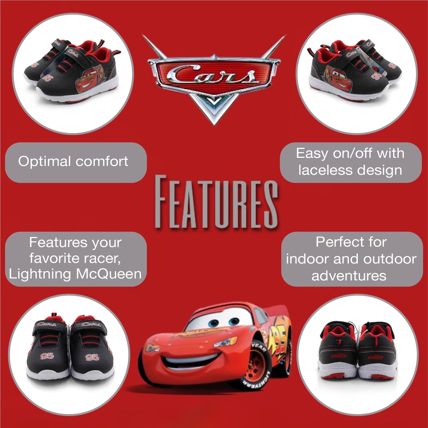 Disney Pixar Cars Boy's Lighted Athletic Sneaker, Black (Toddler/Little Kid)