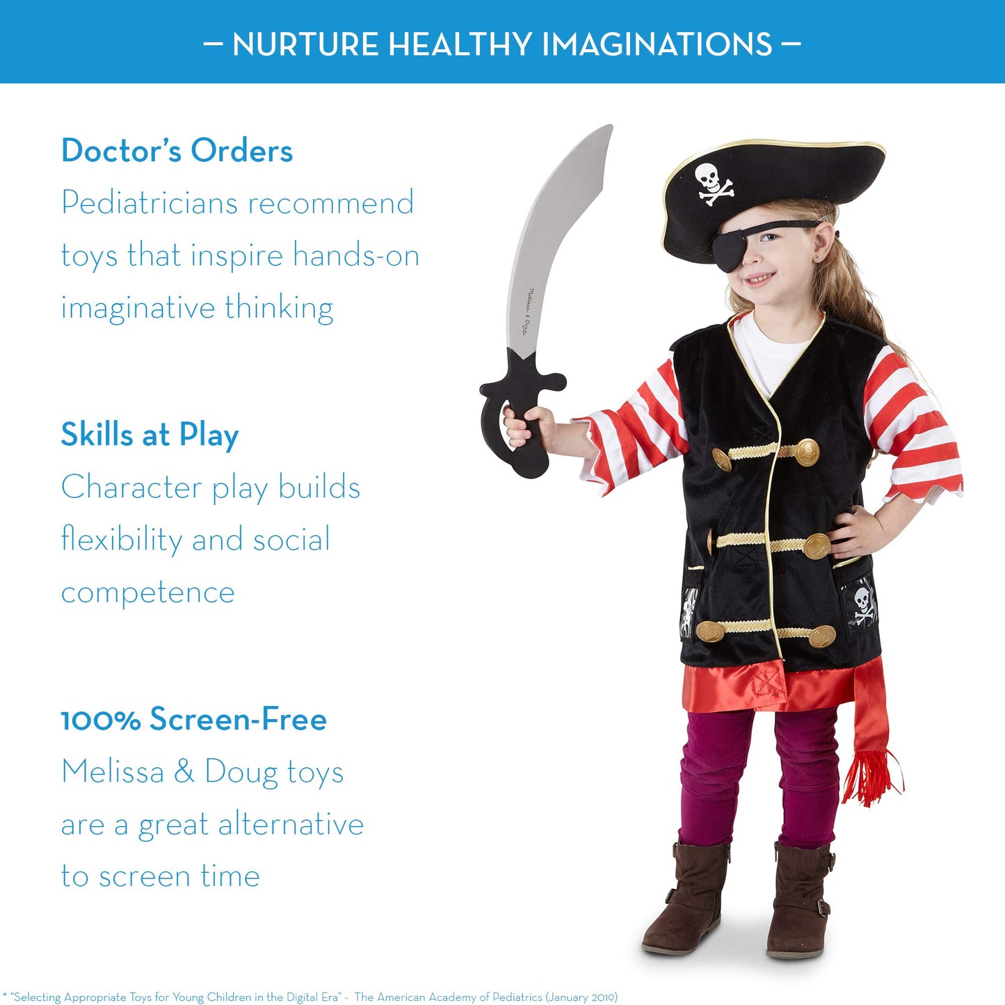 Melissa & Doug Pirate Role Play Costume Dress-Up Set With Hat, Sword, and Eye Patch