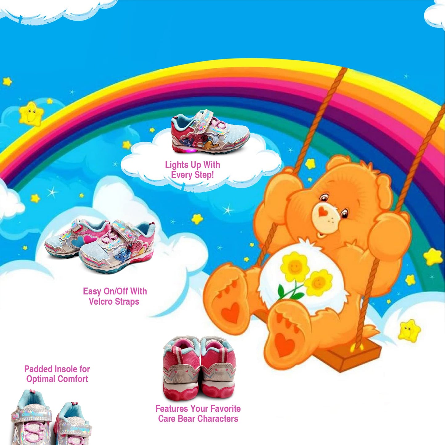Care Bears Pink/Blue Girl's Lighted Athletic Sneaker (Toddler/Little Kid)
