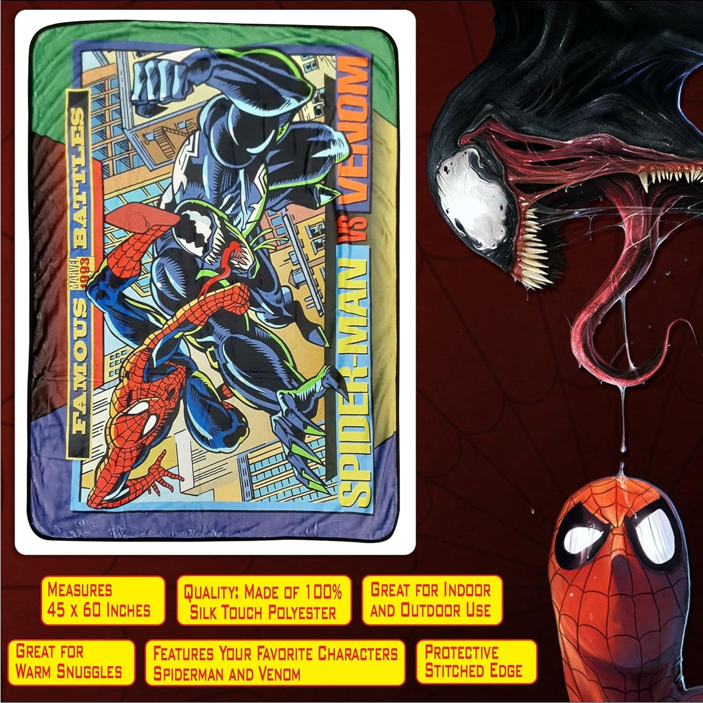 Marvel Spider-Man vs Venom Fleece Throw Blanket